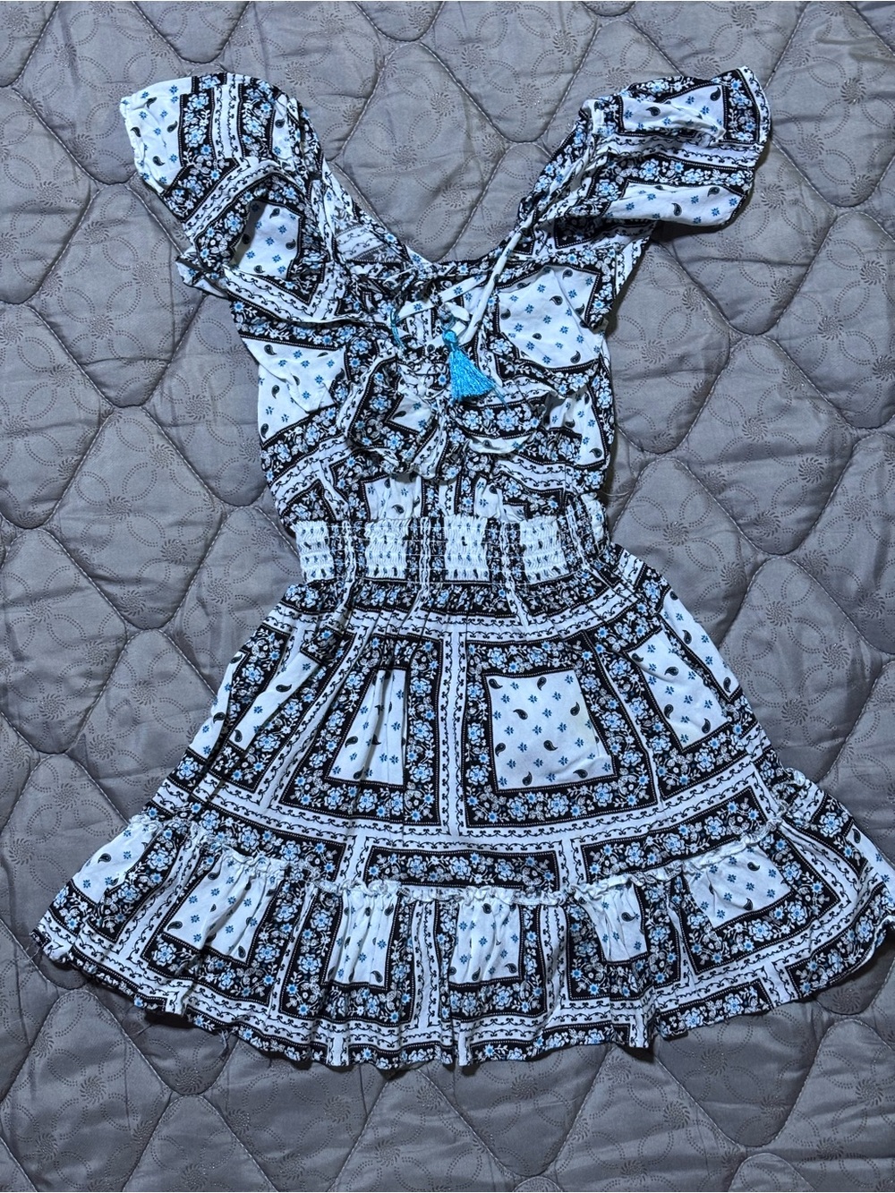 Disney Black and White Floral Patchwork Ruffle Dress with Tassel